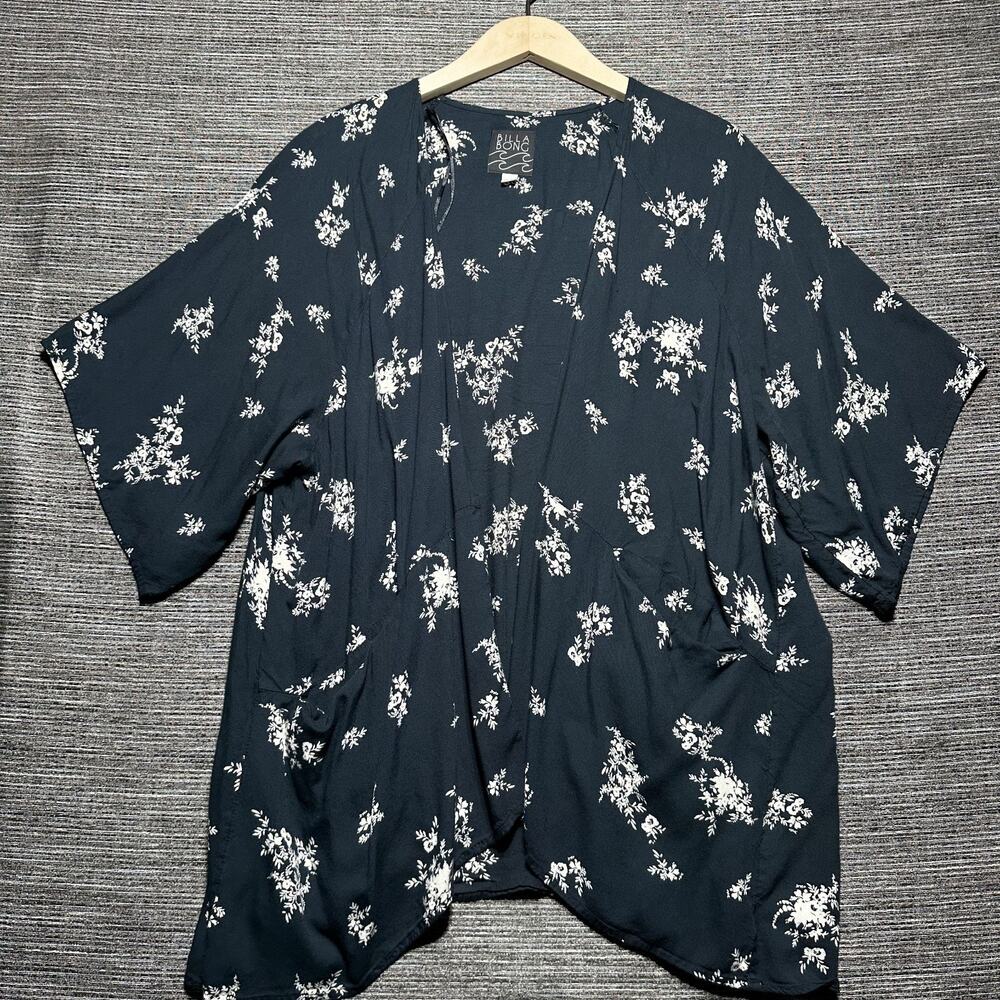 Billabong Shadow Play Cardigan Women's M/L Blue Floral Flyaway Kimono